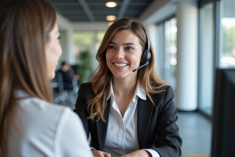 Customer service representative answering calls