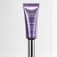 A tube of 'Youthful Radiance' eye cream with a sleek silver and purple label, featuring delicate lines symbolizing anti-aging effects.